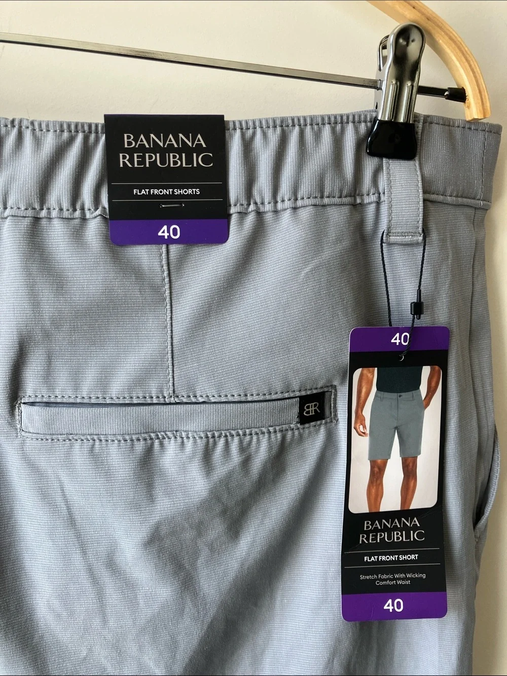 BANANA REPUBLIC Griffin Gray Comfort Flat-Front Shorts Men’s Size 40 NWT
